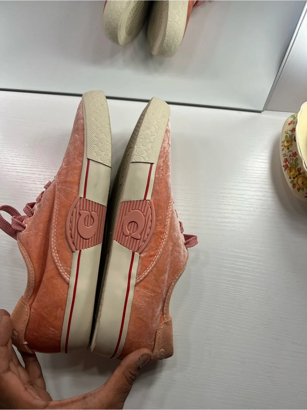 Coach Women’s Pink Velvet Lace-Up Sneakers Size 8